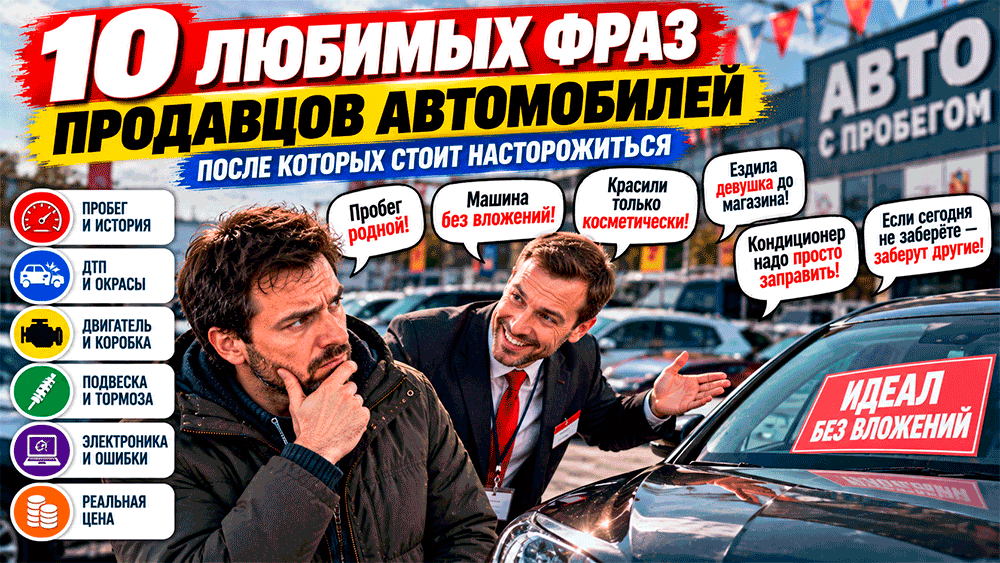 10 любимых фраз продавцов автомобилей, после которых стоит насторожиться – как распознать проблемы ещё до покупки 10 любимых фраз продавцов автомобилей, после которых стоит насторожиться – как распознать проблемы ещё до покупки