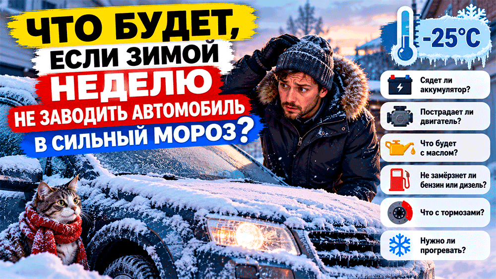 Что будет, если зимой неделю не заводить автомобиль в сильный мороз – сядет ли аккумулятор и пострадает ли двигатель Что будет, если зимой неделю не заводить автомобиль в сильный мороз – сядет ли аккумулятор и пострадает ли двигатель
