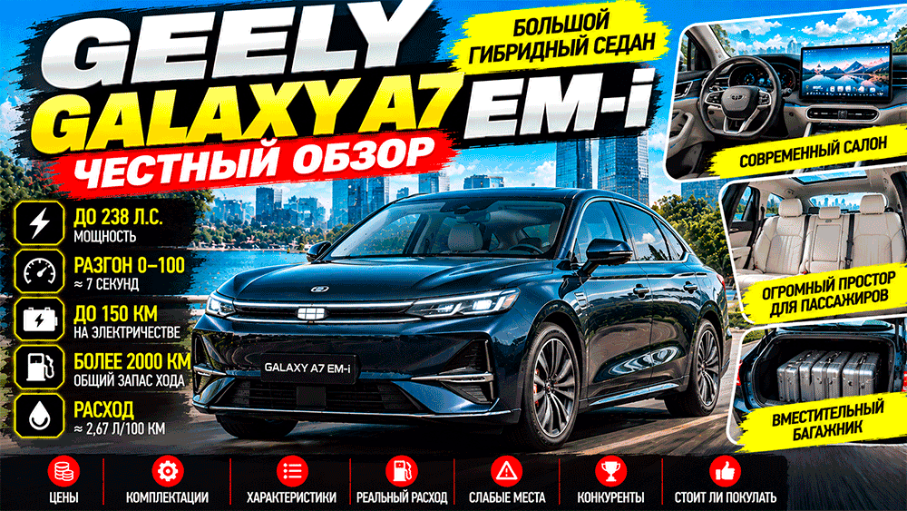 Geely Galaxy A7 EM-i – честный обзор цены, характеристики, расход, запас хода, комплектации, слабые места, конкуренты и стоит ли покупать Geely Galaxy A7 EM-i – честный обзор цены, характеристики, расход, запас хода, комплектации, слабые места, конкуренты и стоит ли покупать