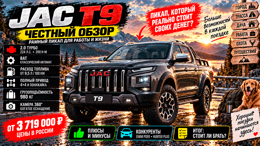 JAC T9 – честный обзор цены, бензин или дизель, расход, слабые места и стоит ли покупать самый популярный пикап России