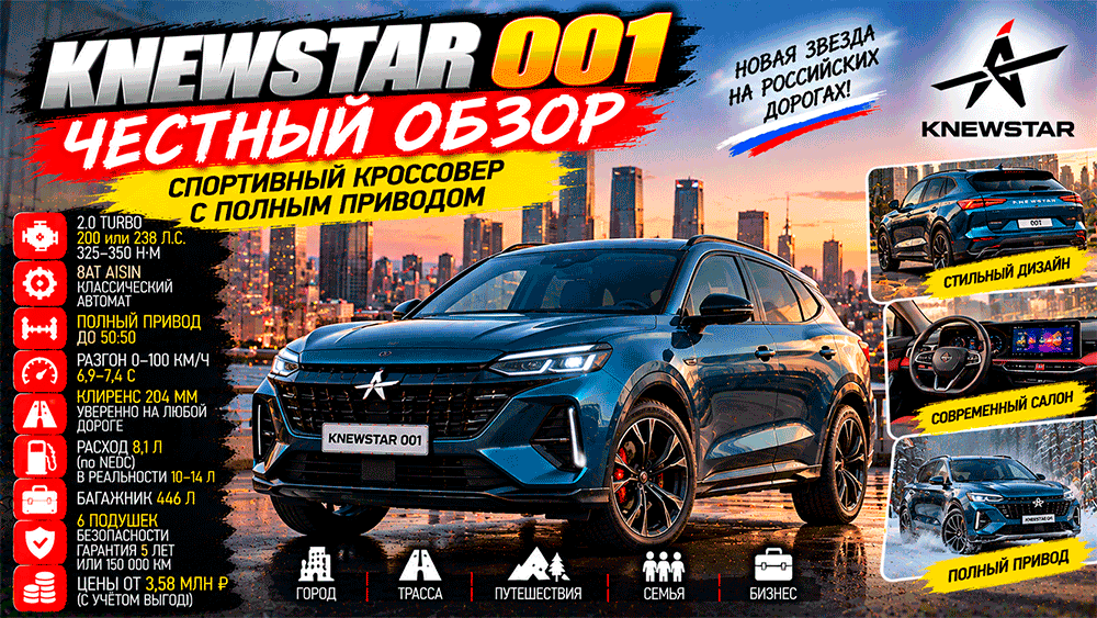 KNEWSTAR 001 – честный обзор цены, 200 или 238 л.с., 8AT Aisin, полный привод, расход, слабые места и стоит ли покупать