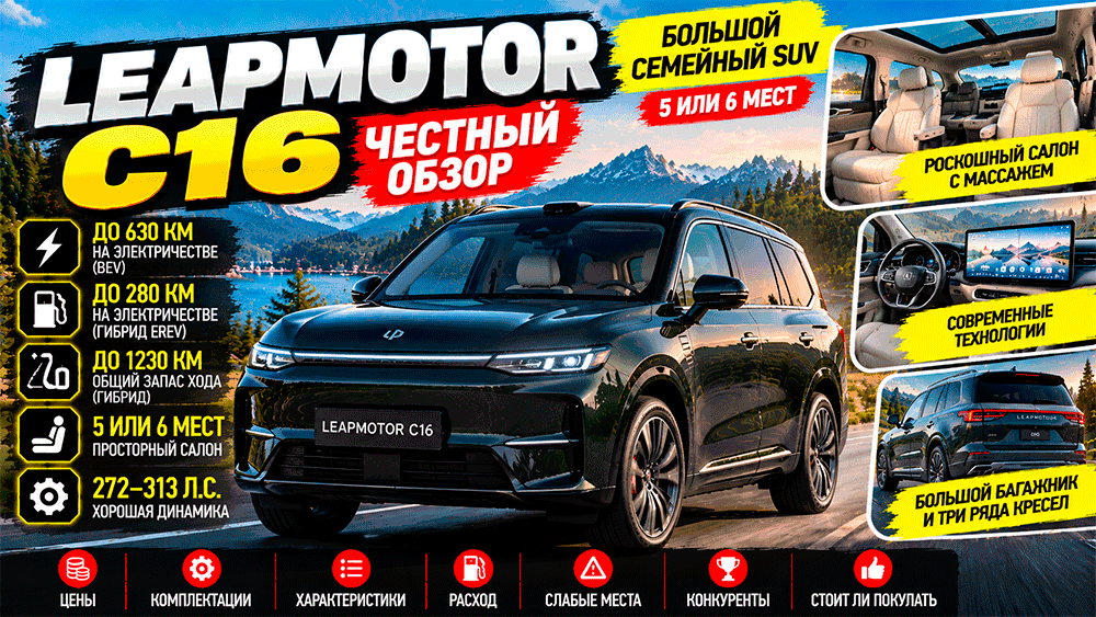 Leapmotor C16 – честный обзор цены, характеристики, запас хода, комплектации, слабые места, конкуренты и стоит ли покупать