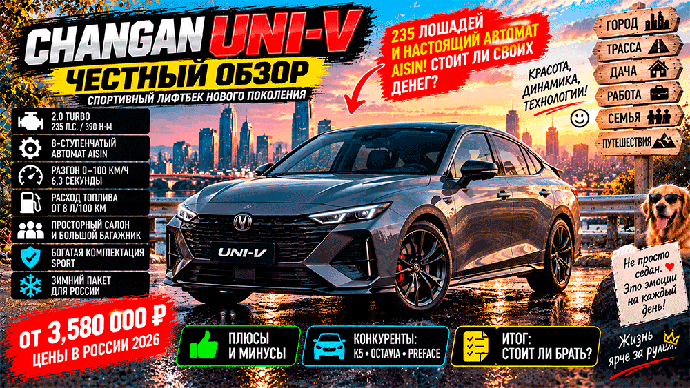 Changan UNI-V 2.0 – честный обзор цены, комплектации, расход, слабые места и стоит ли покупать