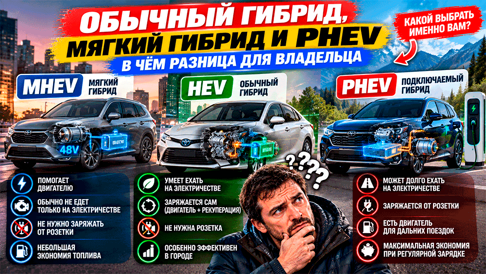 Обычный гибрид, мягкий гибрид и подключаемый PHEV – в чём разница для владельца машины