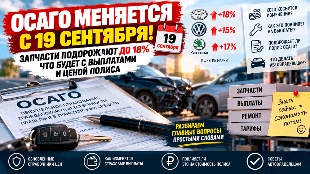 ОСАГО меняется с 19 сентября – запчасти подорожают до 18% и что будет с выплатами и ценой полиса ОСАГО меняется с 19 сентября – запчасти подорожают до 18% и что будет с выплатами и ценой полиса