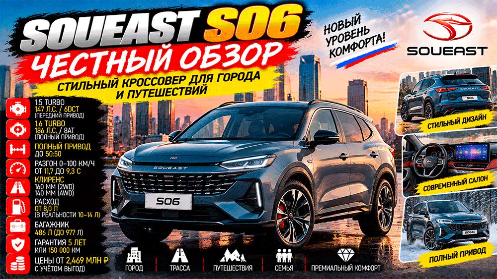 SOUEAST S06 – честный обзор цены, 147 или 186 л.с., 6DCT или 8AT, полный привод, расход, слабые места и стоит ли покупать SOUEAST S06 – честный обзор цены, 147 или 186 л.с., 6DCT или 8AT, полный привод, расход, слабые места и стоит ли покупать