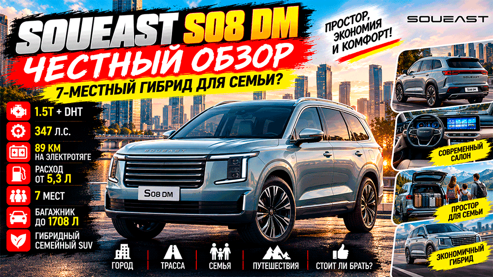 Soueast S08 DM – честный обзор цены, характеристики, комплектации, расход, слабые места, конкуренты и стоит ли покупать
