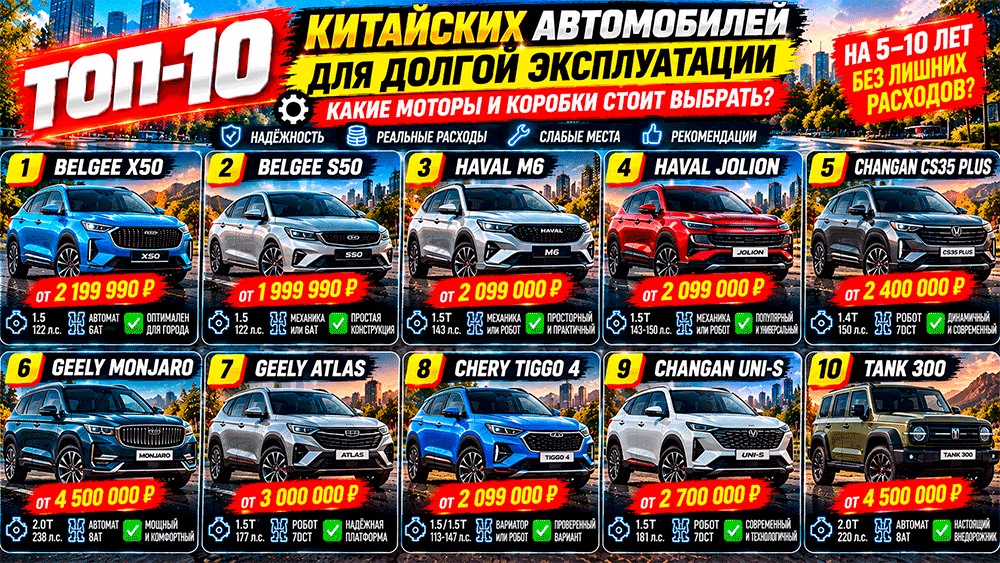 10 китайских автомобилей для долгой эксплуатации в 2026 году – какие двигатели и коробки передач стоит выбрать, чтобы не разориться на ремонте 10 китайских автомобилей для долгой эксплуатации в 2026 году – какие двигатели и коробки передач стоит выбрать, чтобы не разориться на ремонте