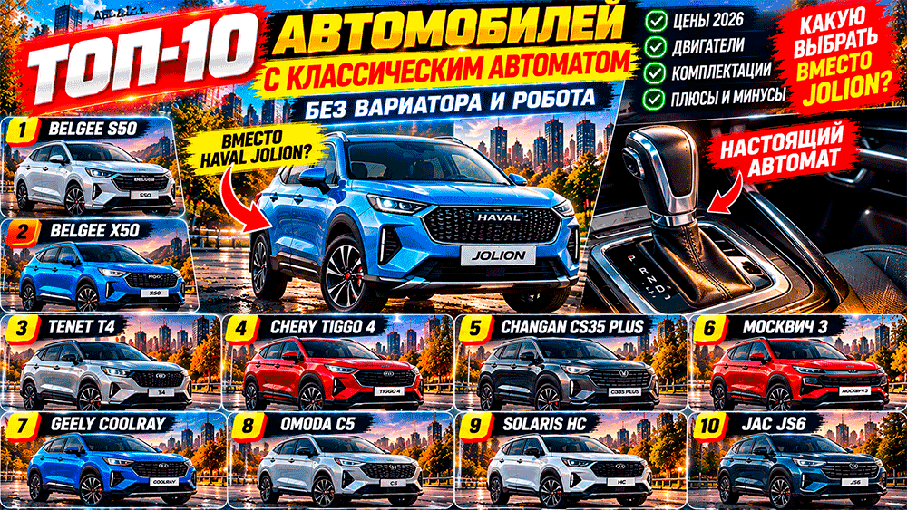 10 новых автомобилей с классическим автоматом в России в 2026 году – без вариатора и робота – что купить, сколько стоит и какие коробки надёжнее