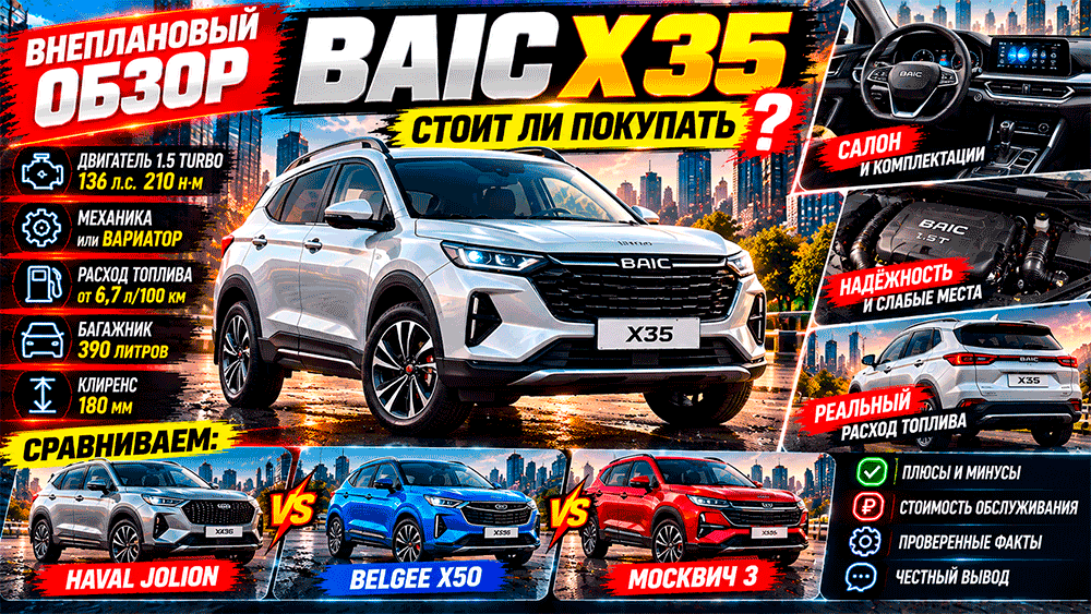 BAIC X35 – честный обзор китайского кроссовера – цены в 2026 году, расход топлива, вариатор, слабые места и стоит ли покупать BAIC X35 – честный обзор китайского кроссовера – цены в 2026 году, расход топлива, вариатор, слабые места и стоит ли покупать
