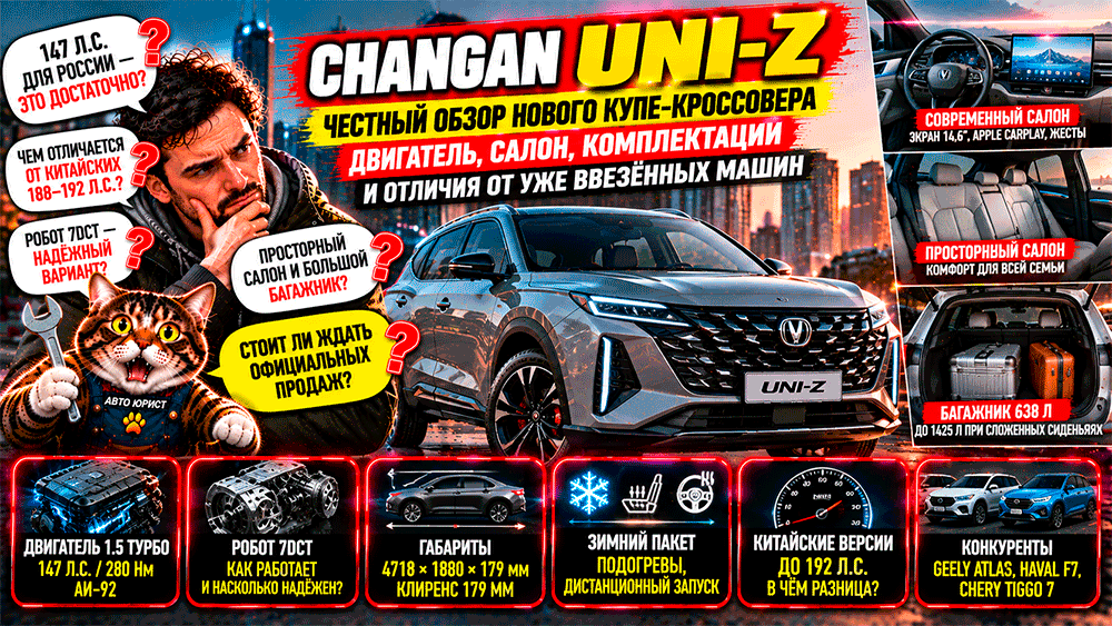 Changan UNI-Z – честный обзор нового купе-кроссовера – двигатель, салон, комплектации и отличия от уже ввезённых машин