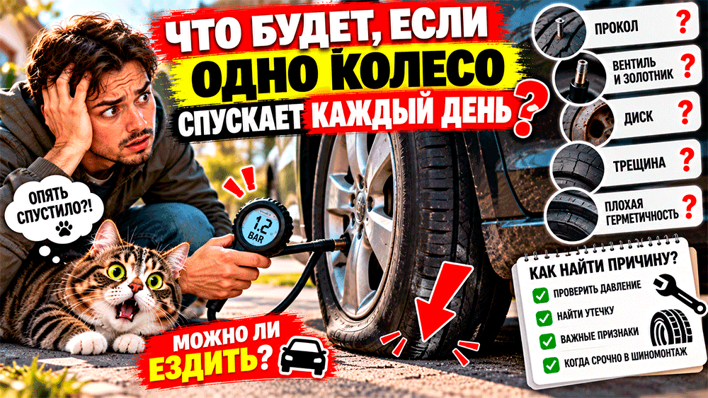 Что будет, если одно колесо немного спускает каждый день – почему уходит давление, можно ли продолжать ездить