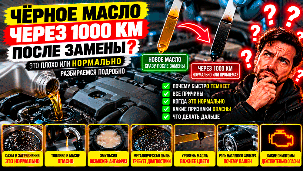 Чёрное масло через 1000 км после замены – плохо это или совершенно нормально, когда цвет ничего не значит