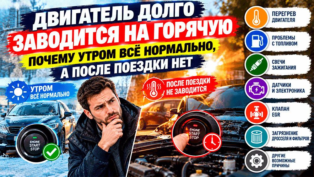 Двигатель долго заводится на горячую – почему утром всё нормально, а после поездки нет и где искать причину Двигатель долго заводится на горячую – почему утром всё нормально, а после поездки нет и где искать причину