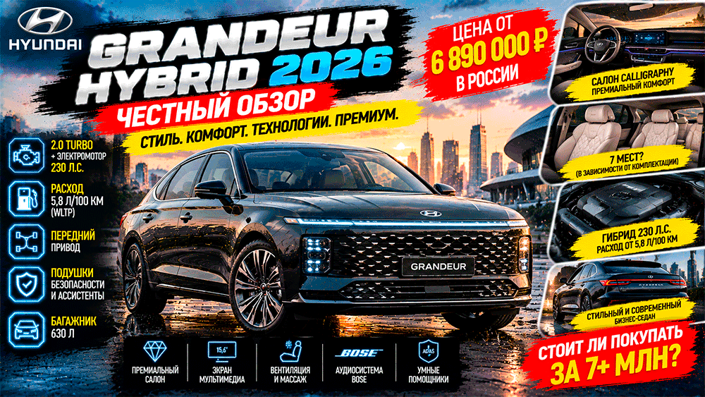 Hyundai Grandeur Hybrid 2026 – честный обзор цены, гибрид 230 л.с., расход, салон Calligraphy, слабые места, конкуренты и стоит ли покупать Hyundai Grandeur Hybrid 2026 – честный обзор цены, гибрид 230 л.с., расход, салон Calligraphy, слабые места, конкуренты и стоит ли покупать