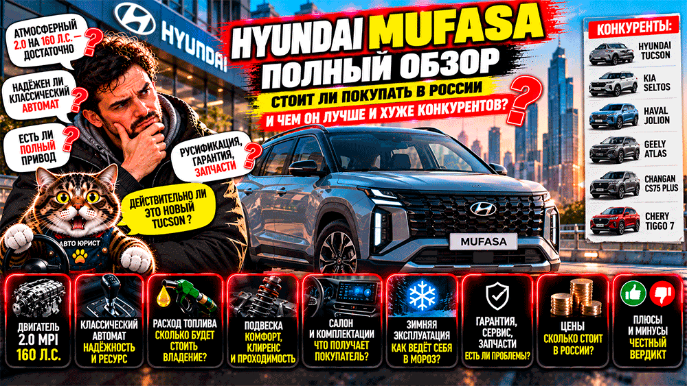 Hyundai Mufasa – честный обзор цены, атмосферный двигатель 2.0 на 160 л.с., классический автомат, расход топлива, надёжность и стоит ли покупать вместо Tucson и китайских кроссоверов Hyundai Mufasa – честный обзор цены, атмосферный двигатель 2.0 на 160 л.с., классический автомат, расход топлива, надёжность и стоит ли покупать вместо Tucson и китайских кроссоверов