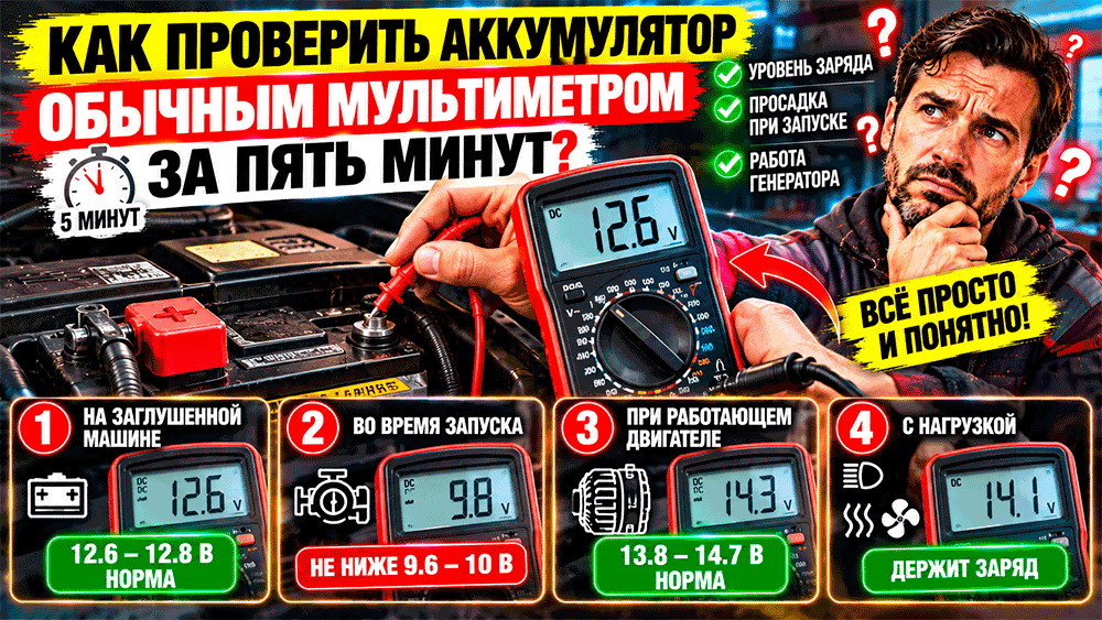 Как проверить аккумулятор обычным мультиметром за пять минут – напряжение до запуска, во время старта и при работающем двигателе Как проверить аккумулятор обычным мультиметром за пять минут – напряжение до запуска, во время старта и при работающем двигателе