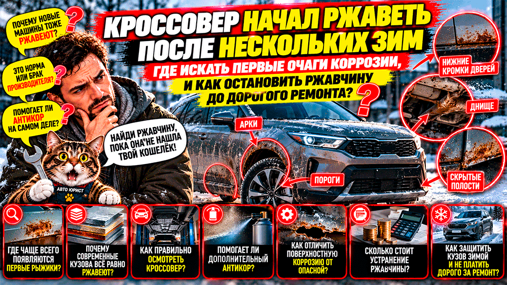 Кроссовер начал ржаветь после нескольких зим – где искать первые очаги коррозии, почему кузов покрывается рыжиками и как остановить ржавчину до дорогого ремонта?