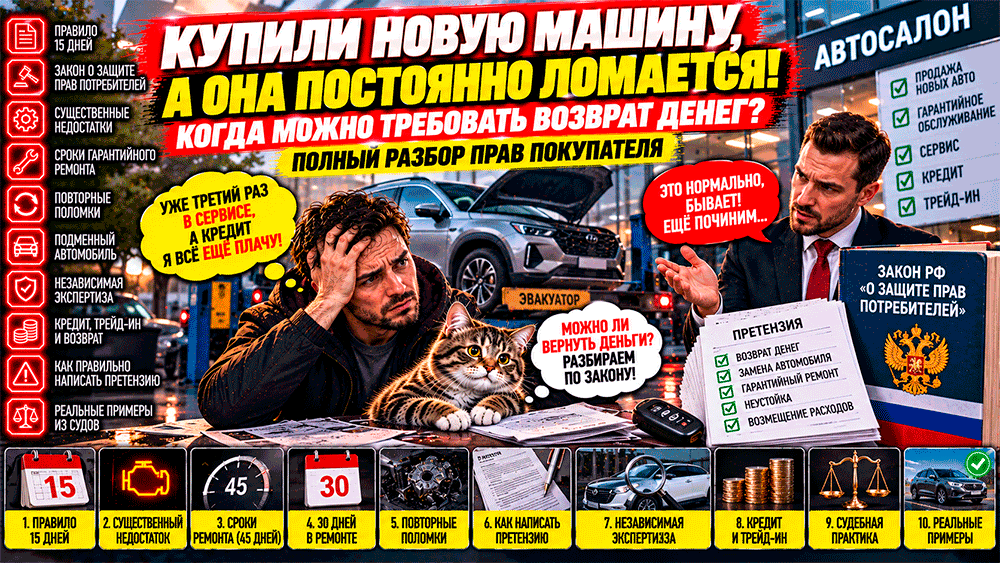 Купили новую машину и она постоянно ломается – когда дилер обязан вернуть деньги и как заставить автосалон забрать проблемный автомобиль Купили новую машину и она постоянно ломается – когда дилер обязан вернуть деньги и как заставить автосалон забрать проблемный автомобиль