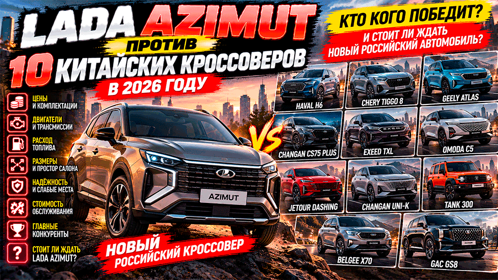 LADA Azimut против 10 китайских кроссоверов в 2026 году – кто кого победит и стоит ли ждать новый российский автомобиль LADA Azimut против 10 китайских кроссоверов в 2026 году – кто кого победит и стоит ли ждать новый российский автомобиль