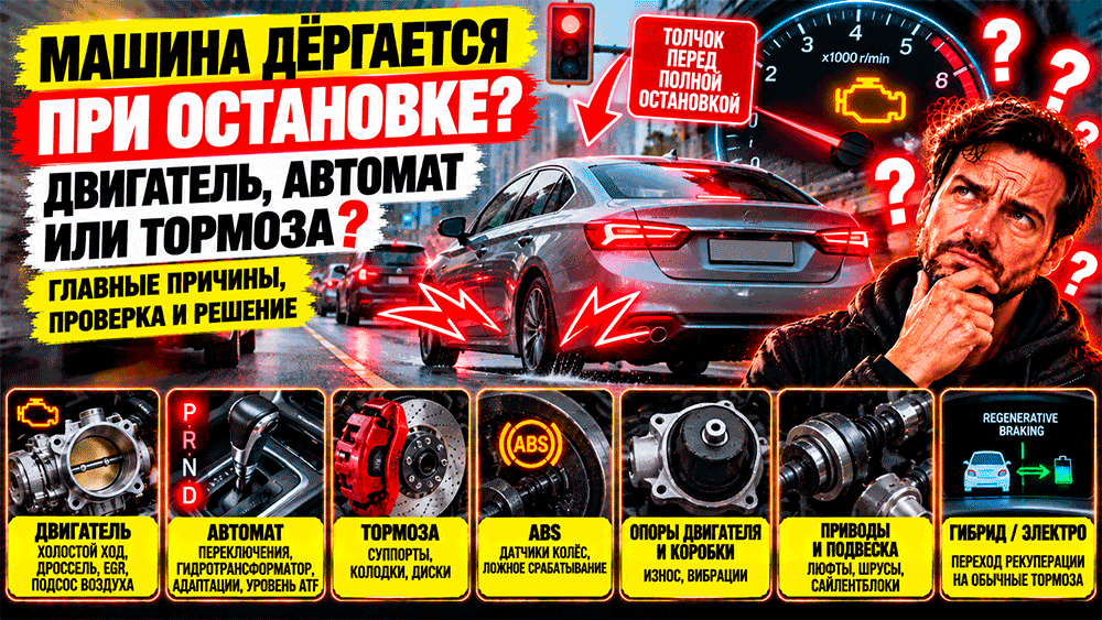 Машина дёргается при остановке – двигатель, автомат или тормоза и почему появляется толчок перед полной остановкой и где искать причину Машина дёргается при остановке – двигатель, автомат или тормоза и почему появляется толчок перед полной остановкой и где искать причину
