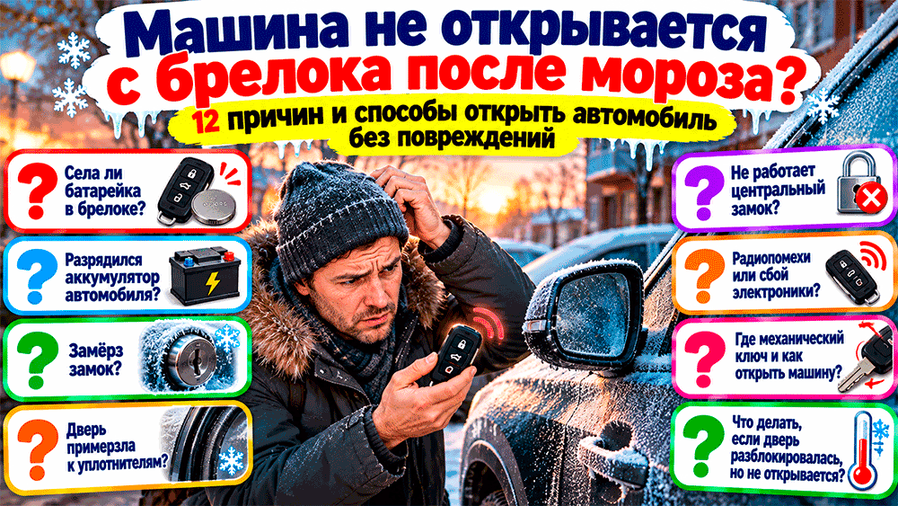 Машина не открывается с брелока после ночного мороза – виновата батарейка, аккумулятор или замёрзший замок – 12 причин и способы открыть Машина не открывается с брелока после ночного мороза – виновата батарейка, аккумулятор или замёрзший замок – 12 причин и способы открыть