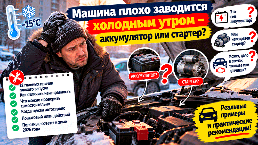 Машина плохо заводится холодным утром – виноват аккумулятор или стартер – 12 причин, как определить неисправность Машина плохо заводится холодным утром – виноват аккумулятор или стартер – 12 причин, как определить неисправность