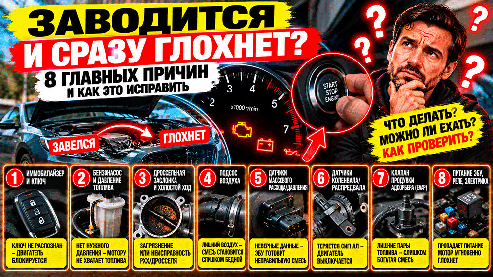 Мотор заводится и сразу глохнет – 8 возможных причин от иммобилайзера до бензонасоса