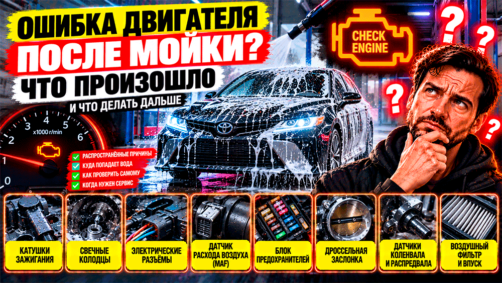 Ошибка двигателя появилась после мойки – куда могла попасть вода, почему загорелся Check Engine и что делать в первую очередь Ошибка двигателя появилась после мойки – куда могла попасть вода, почему загорелся Check Engine и что делать в первую очередь