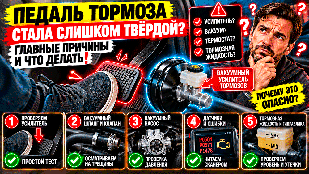 Педаль тормоза стала слишком твёрдой – где искать неисправность и почему с такой проблемой нельзя затягивать Педаль тормоза стала слишком твёрдой – где искать неисправность и почему с такой проблемой нельзя затягивать