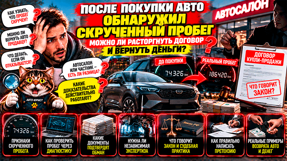 После покупки автомобиля обнаружил скрученный пробег – можно ли расторгнуть договор и вернуть деньги продавцу? После покупки автомобиля обнаружил скрученный пробег – можно ли расторгнуть договор и вернуть деньги продавцу?
