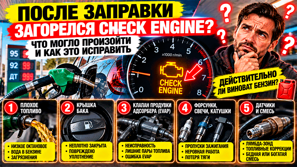 После заправки загорелся Check Engine – что могло произойти и когда причина действительно в бензине После заправки загорелся Check Engine – что могло произойти и когда причина действительно в бензине