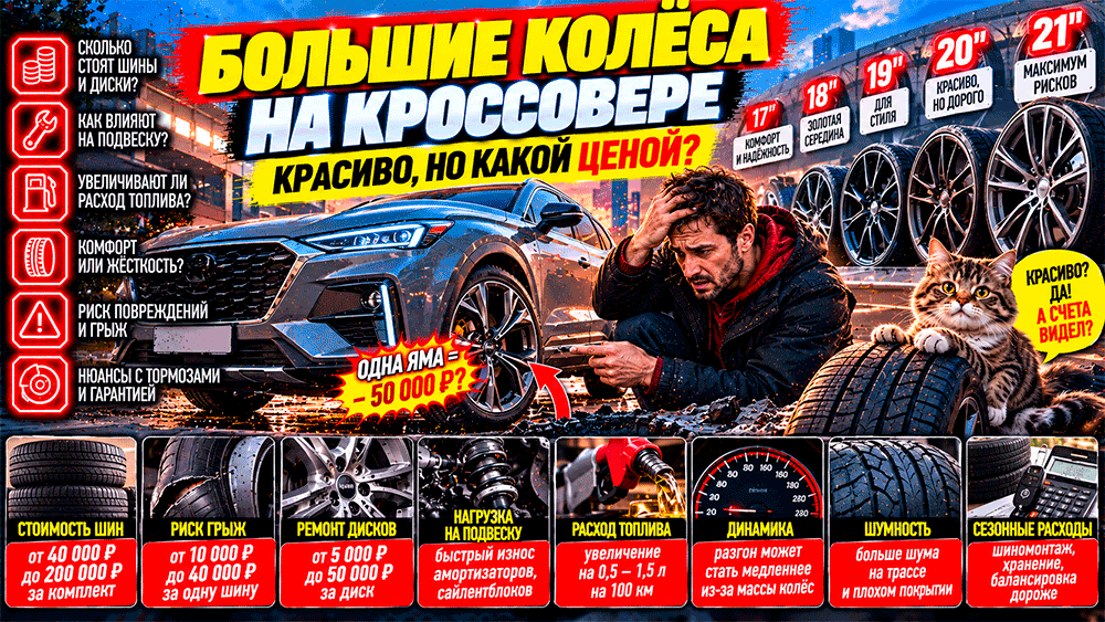 Поставили большие колёса на кроссовер – почему красивые диски на 19, 20 и 21 дюйм могут разорить владельца и 12 скрытых расходов