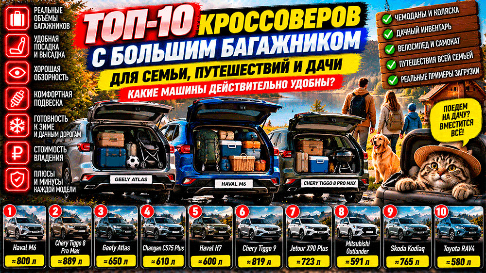 Топ-10 кроссоверов с большим багажником – какие автомобили действительно удобны для семьи, дачи и путешествий