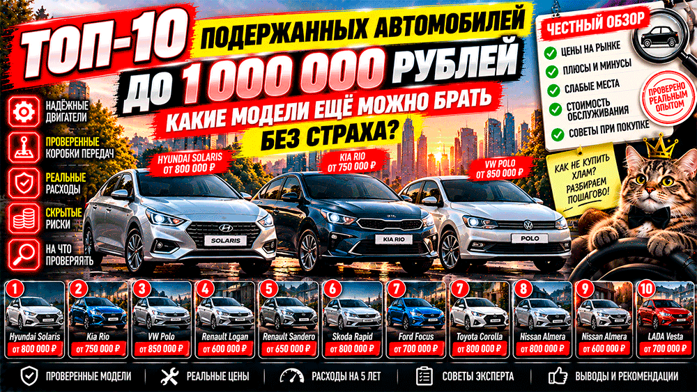 Топ-10 подержанных автомобилей до миллиона рублей – какие машины ещё можно покупать, а какие превратят экономию в дорогой ремонт Топ-10 подержанных автомобилей до миллиона рублей – какие машины ещё можно покупать, а какие превратят экономию в дорогой ремонт