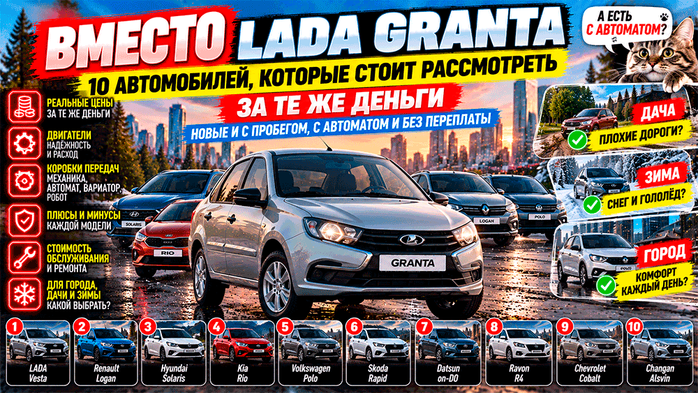 Вместо LADA Granta – 10 автомобилей стоит рассмотреть за те же деньги – новые и с пробегом, с автоматом и без переплаты Вместо LADA Granta – 10 автомобилей стоит рассмотреть за те же деньги – новые и с пробегом, с автоматом и без переплаты