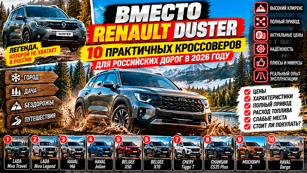 Вместо Renault Duster – 10 практичных кроссоверов для российских дорог в 2026 году – цены, полный привод, клиренс, надёжность и главные подвохи
