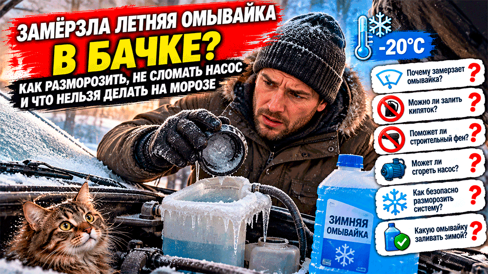 Замёрзла летняя омывайка в бачке – как разморозить жидкость, не сломать насос и что категорически нельзя делать на морозе Замёрзла летняя омывайка в бачке – как разморозить жидкость, не сломать насос и что категорически нельзя делать на морозе